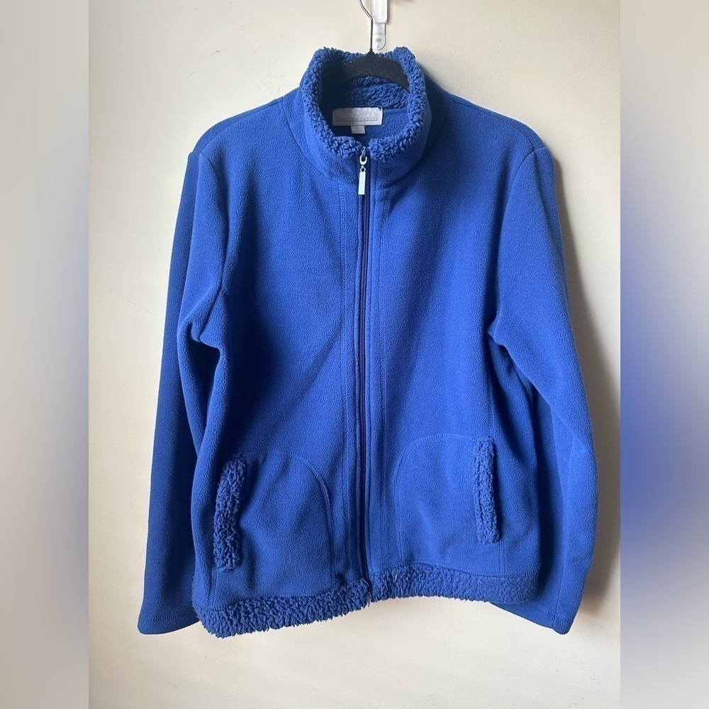 Carolyn Taylor Blue Fleece Full Zip Sweater Jacket Womens Long Sleeve High Neck